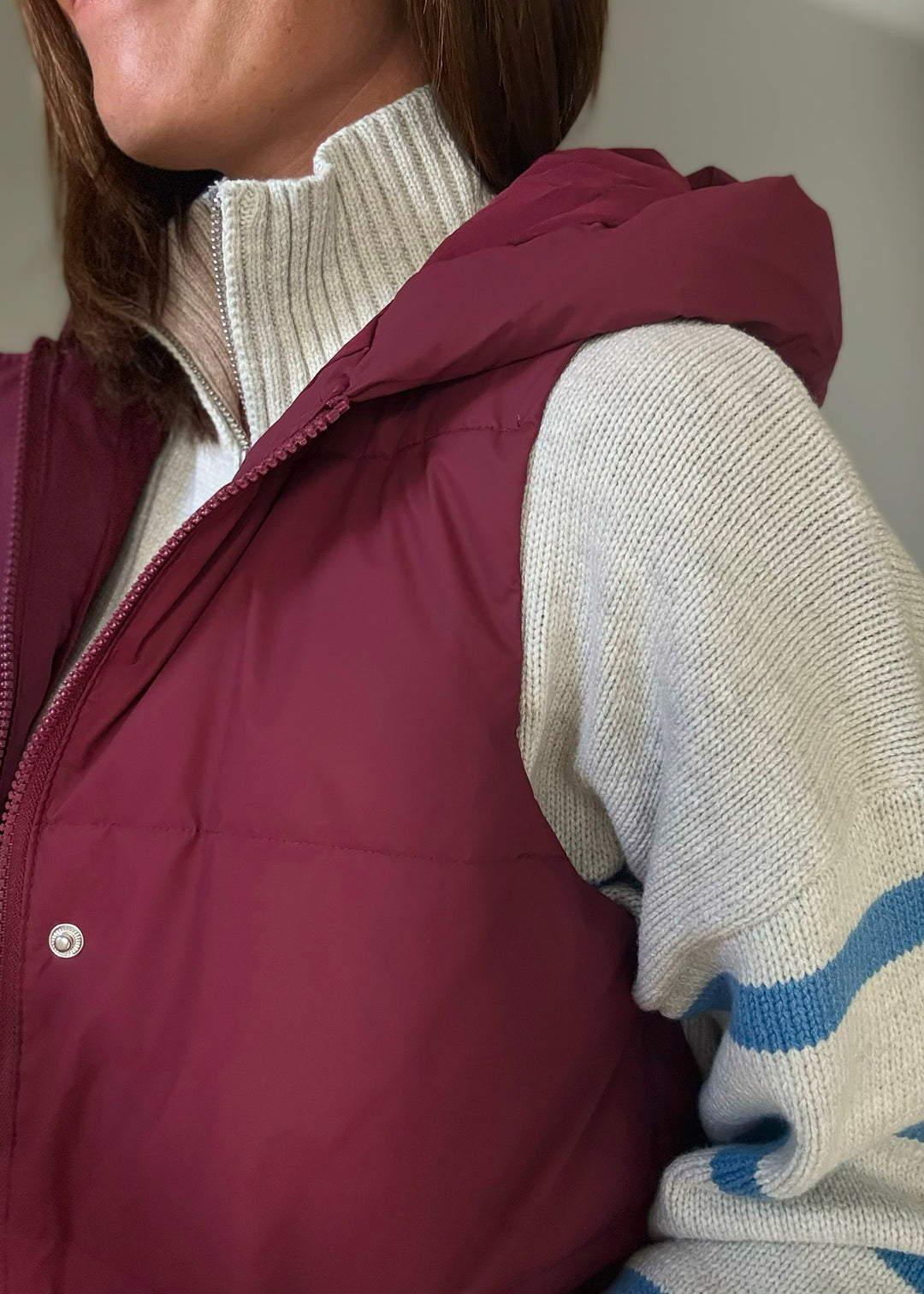 Women's Long Burgundy/Maroon Puffer Vest