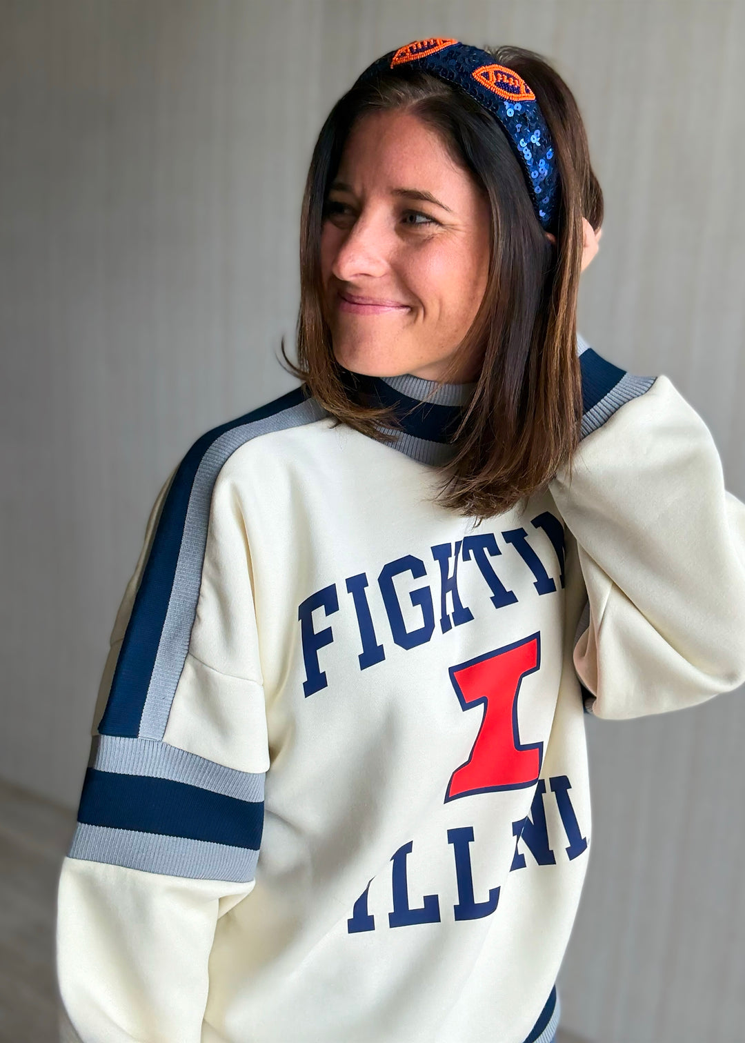 Navy Sequin & Orange Beaded Football Headband | Game Day Headbands