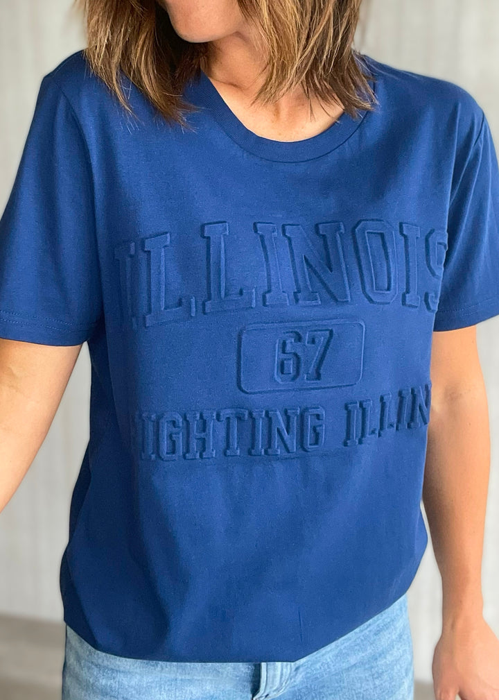 Navy Embossed Illinois Fighting Illini Tee | Champaign-Urbana Clothing Boutique with outfits perfect for Illinois Game Day!