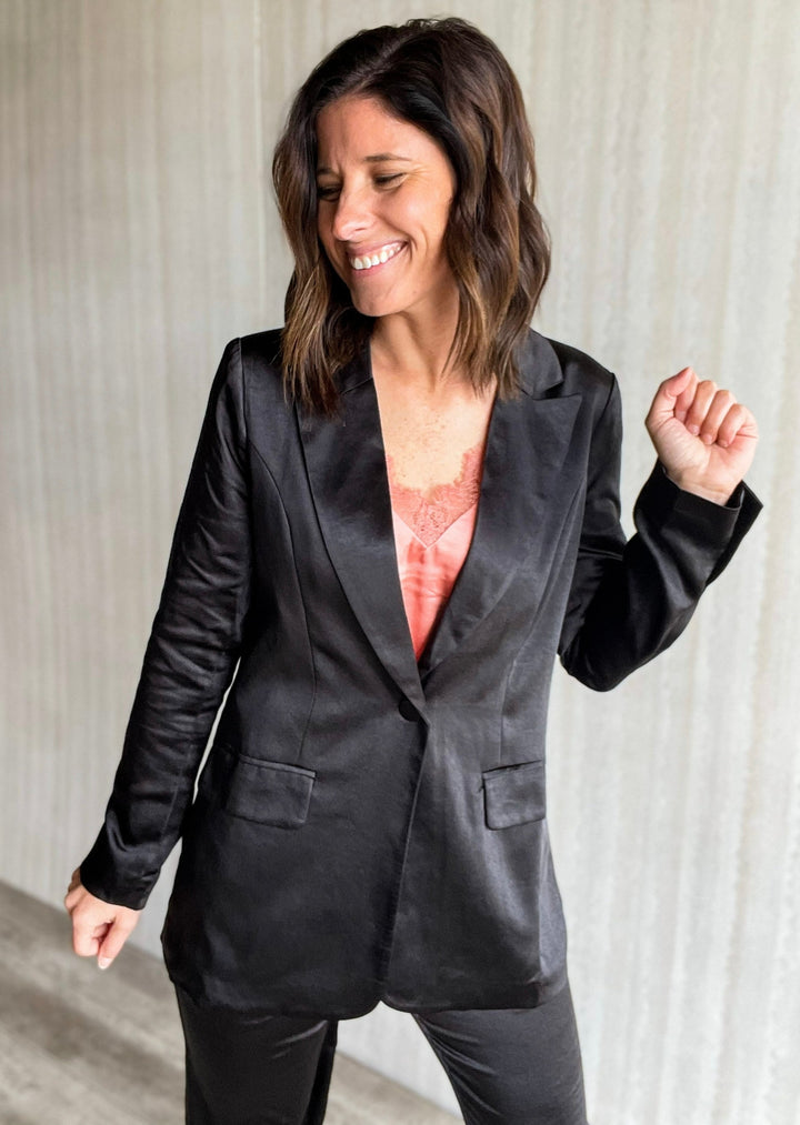 Black Satin Blazer | Blazer for the holidays | Office Holiday Party Outfit