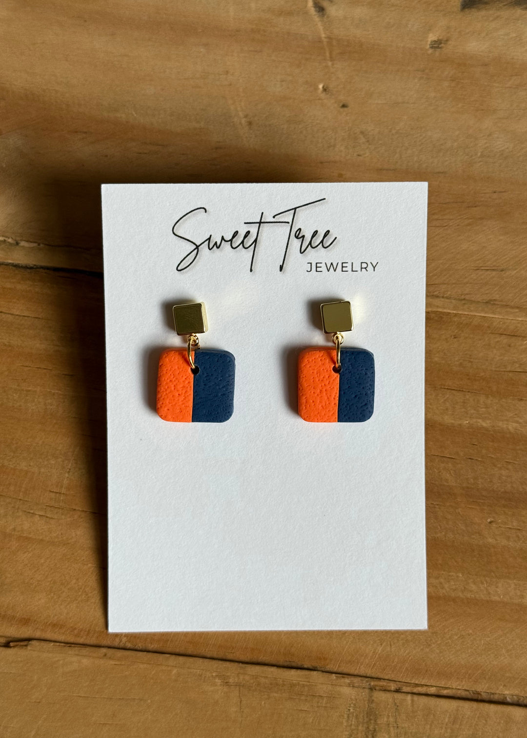 Navy and Orange Colorblock Earrings