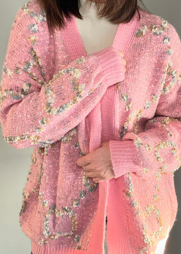 Women's Pink Stardust Cardigan | Popcorn material cardigan | Cute Valentine's Day Sweater Cardigan