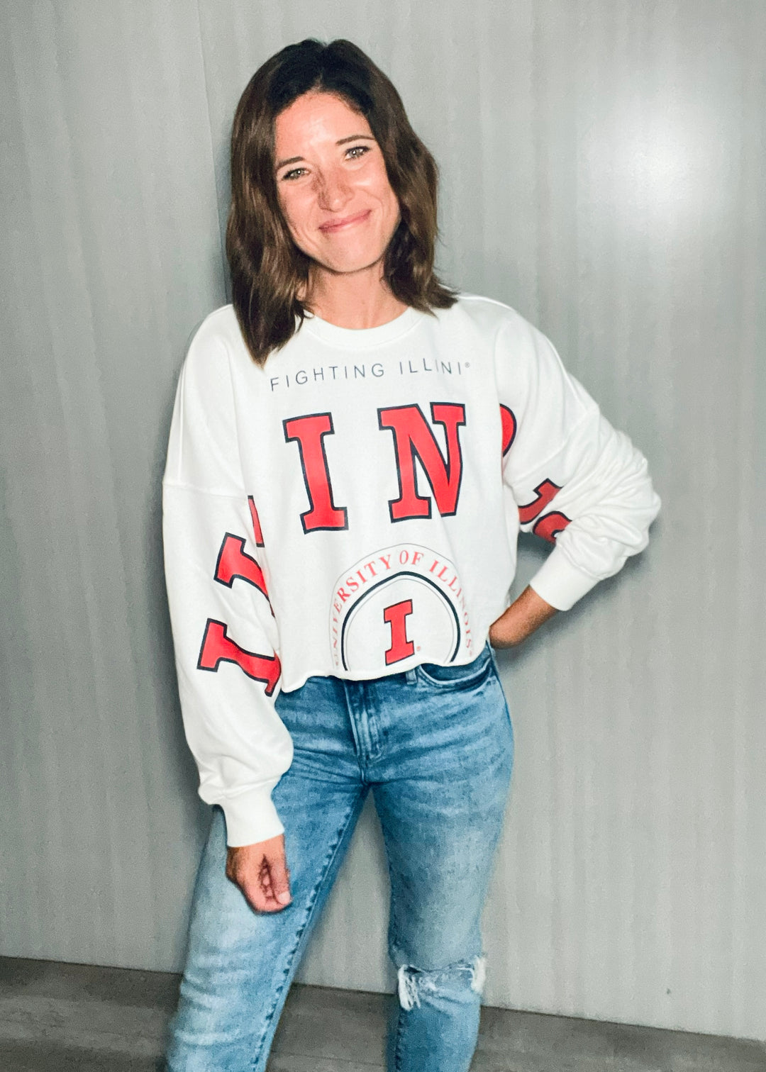 Women's Cropped Illinois Long Sleeve Top | Champaign-Urbana boutique with outfits perfect for Illinois game day!