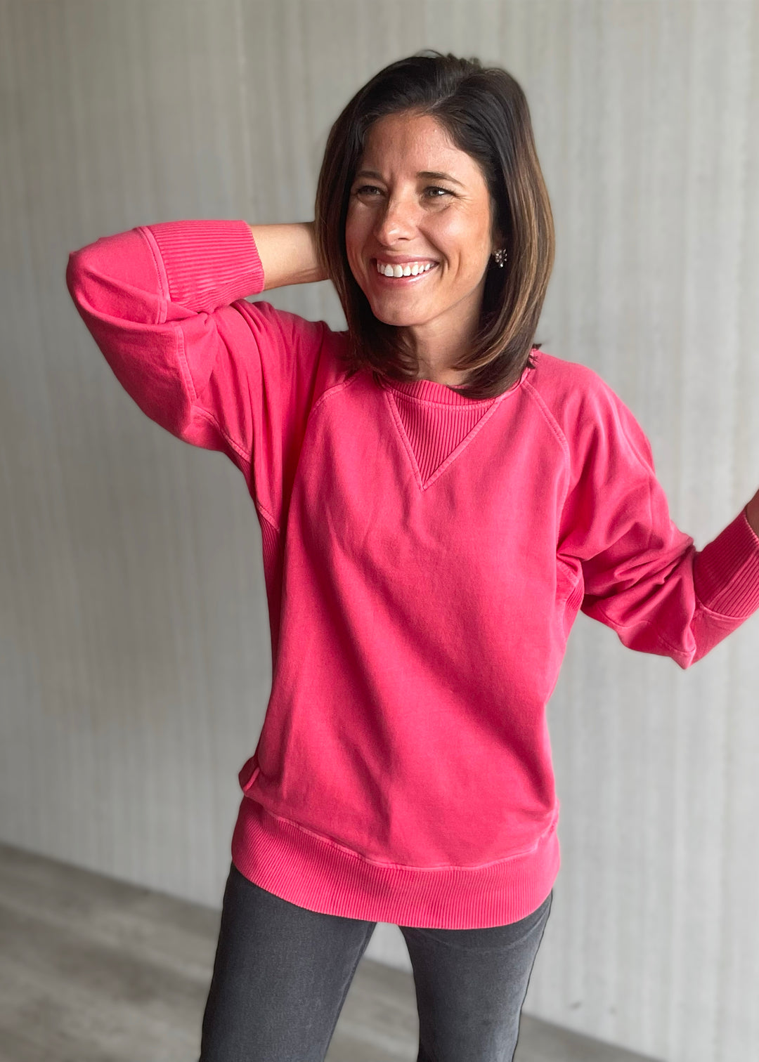 Cute Women's Red-Pink Pullover Sweatshirt