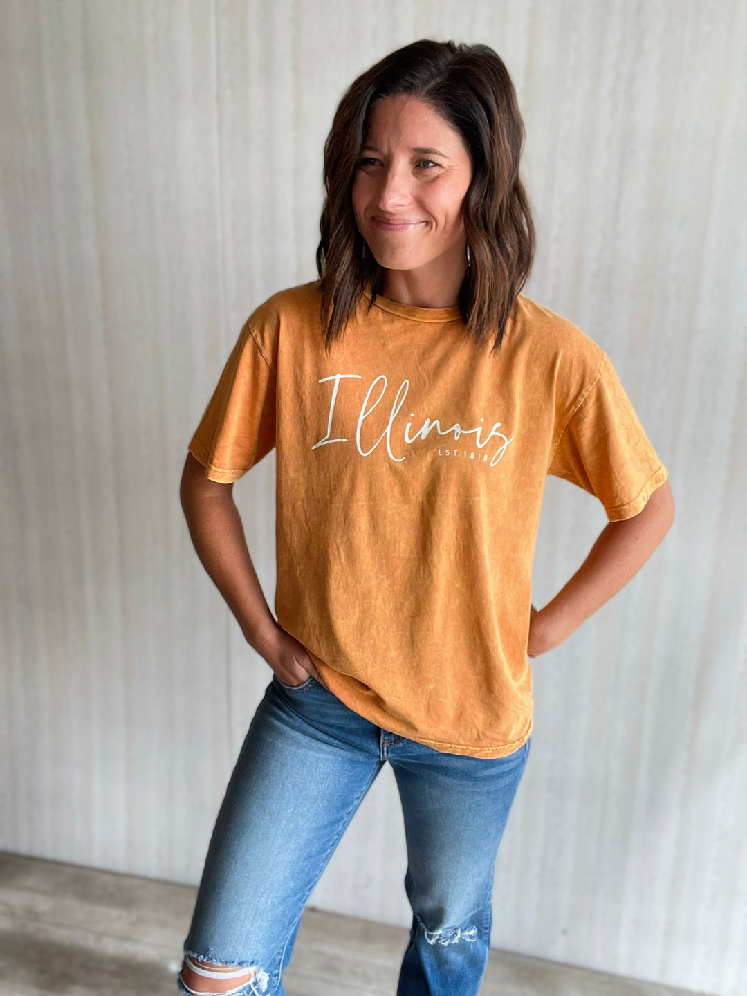 Light Orange Illinois Mineral Washed Tshirt for Women | Champaign-Urbana Women's Clothing Boutique