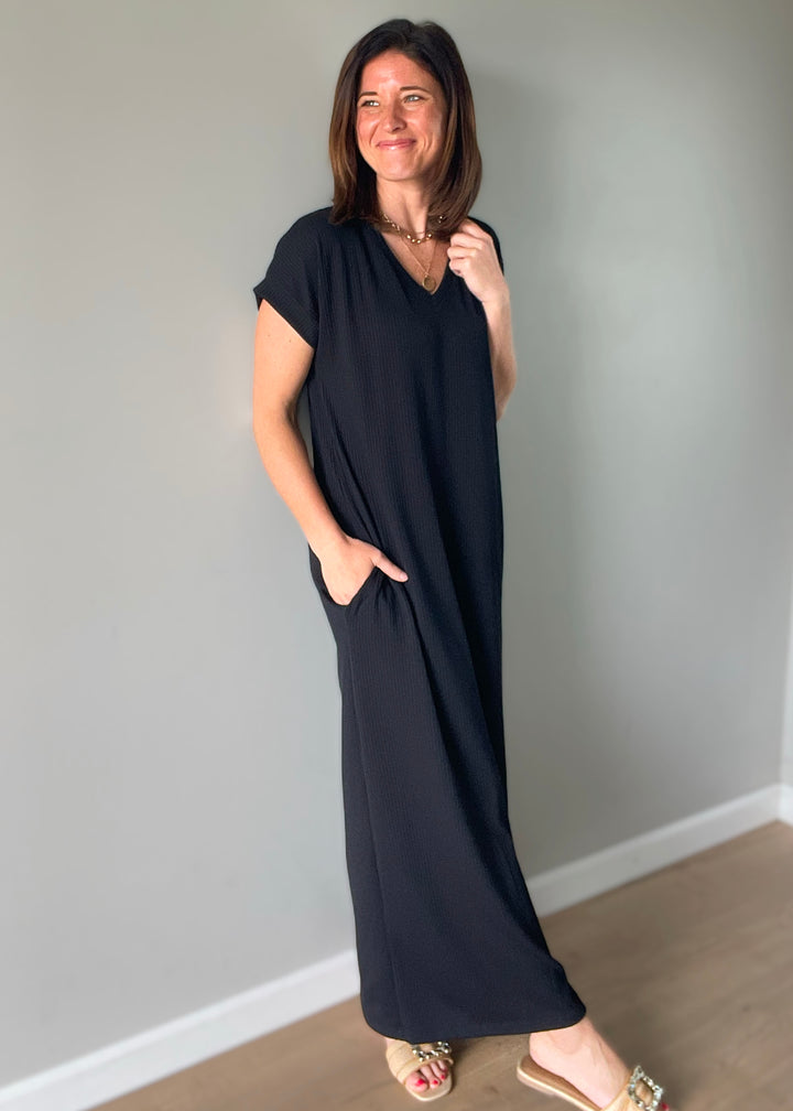 Women's Ribbed Black Maxi Dress | Casual Summer Maxi Dress | Basic Summer Dress