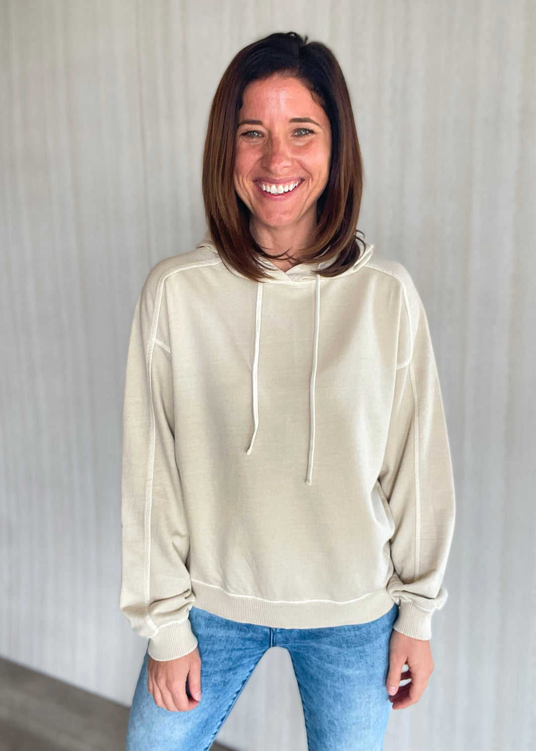 Women's Beige French Terry Hooded Sweatshirt | Spring & Summer Sweatshirt
