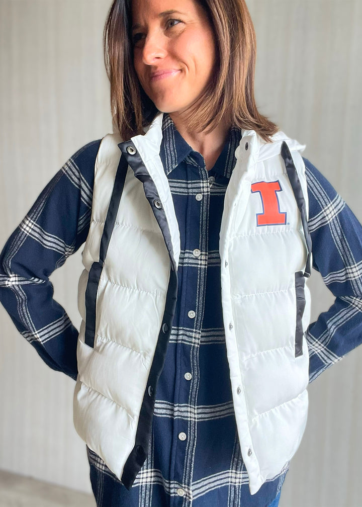 White Illinois Fighting Illini Hooded Puffer Vest