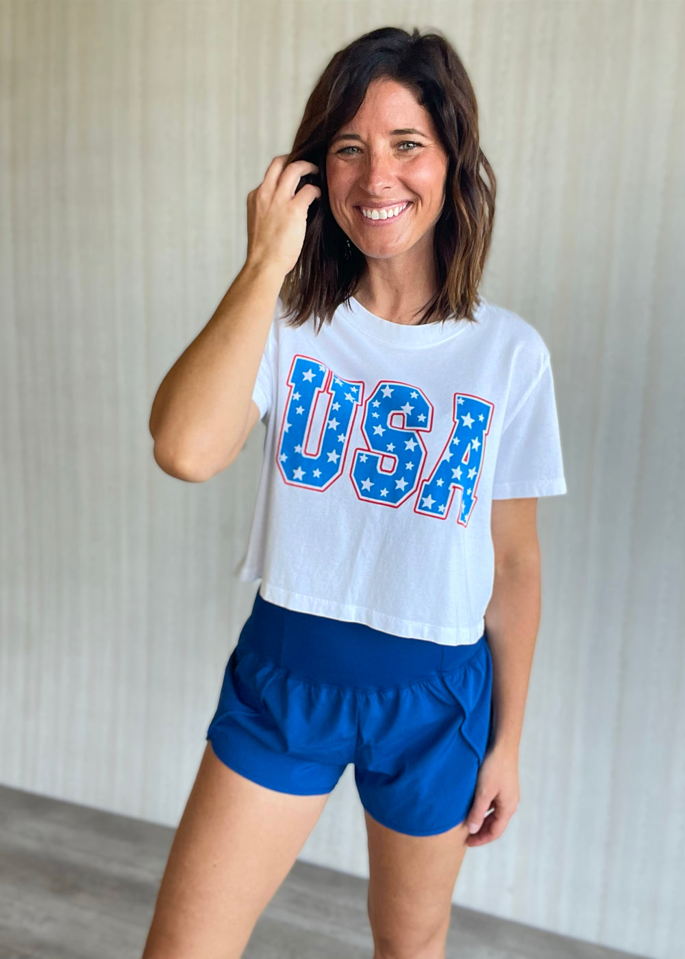 Women's White USA Graphic Crop Tee | 4th of July t-shirt