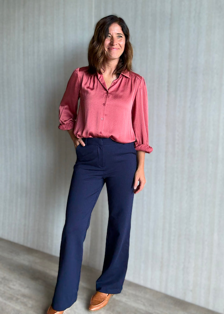 Skies Are Blue Women's Navy Knit Wide Leg Pants | Work Dress Pants