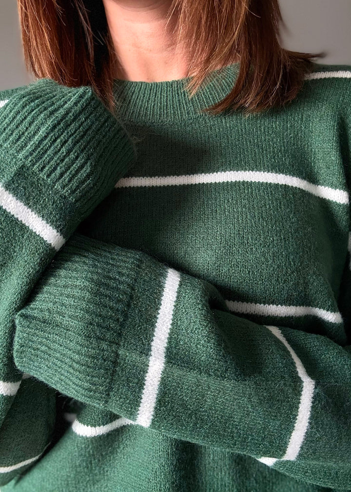 Striped Crew Neck Sweater (Green)
