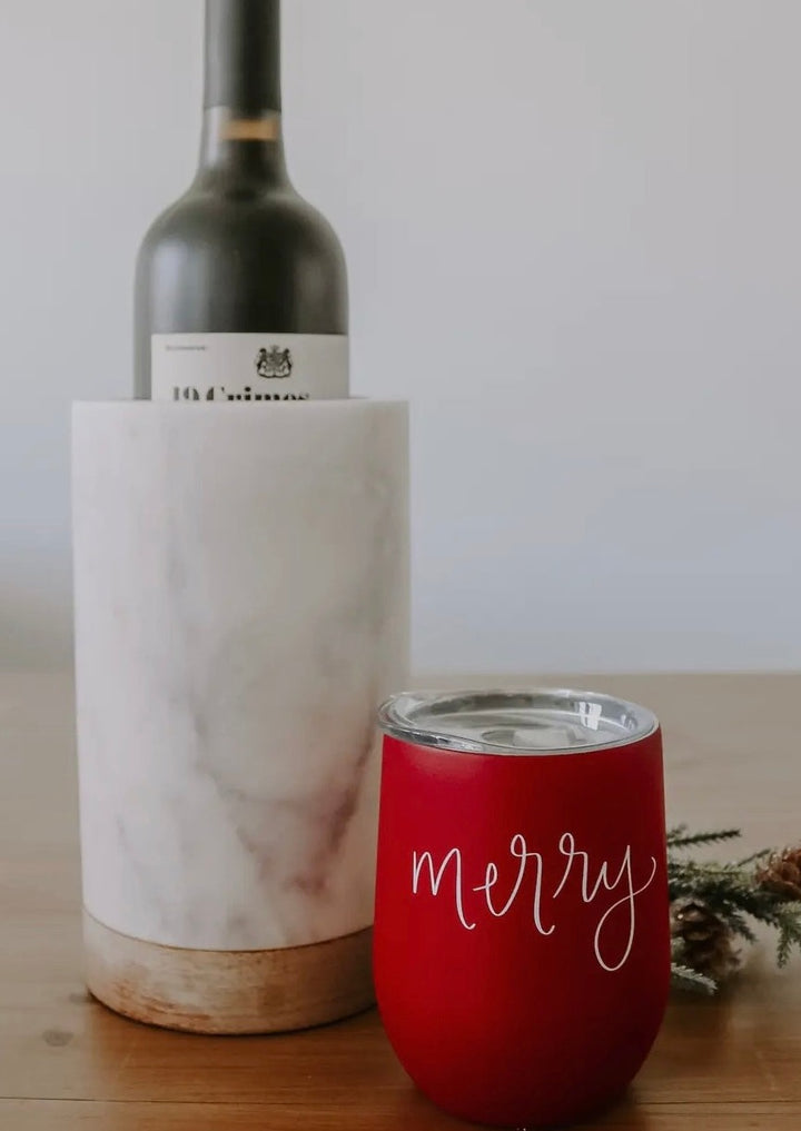 Christmas Drink Tumbler for wine | Merry Red Wine Tumbler by Sweet Water Decor