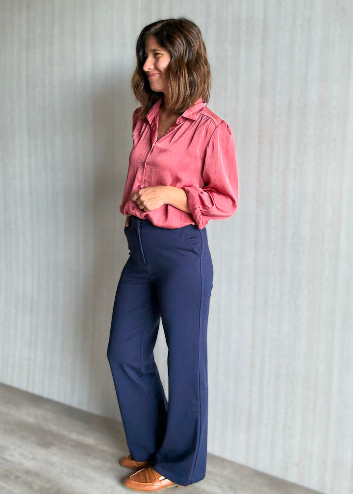 Skies Are Blue Women's Navy Knit Wide Leg Pants | Work Dress Pants