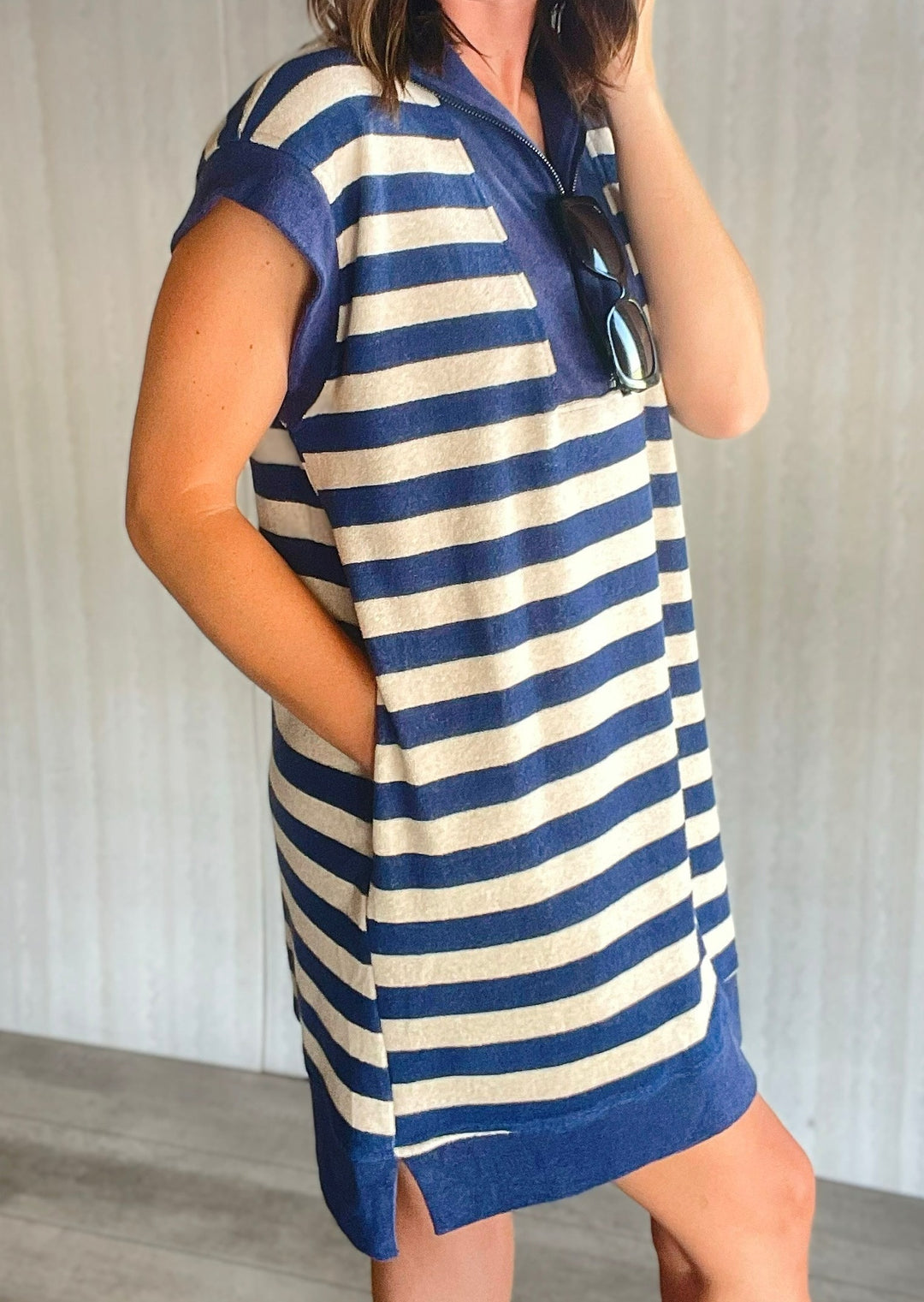 Women's Navy & Cream Striped Swim Cover-Up