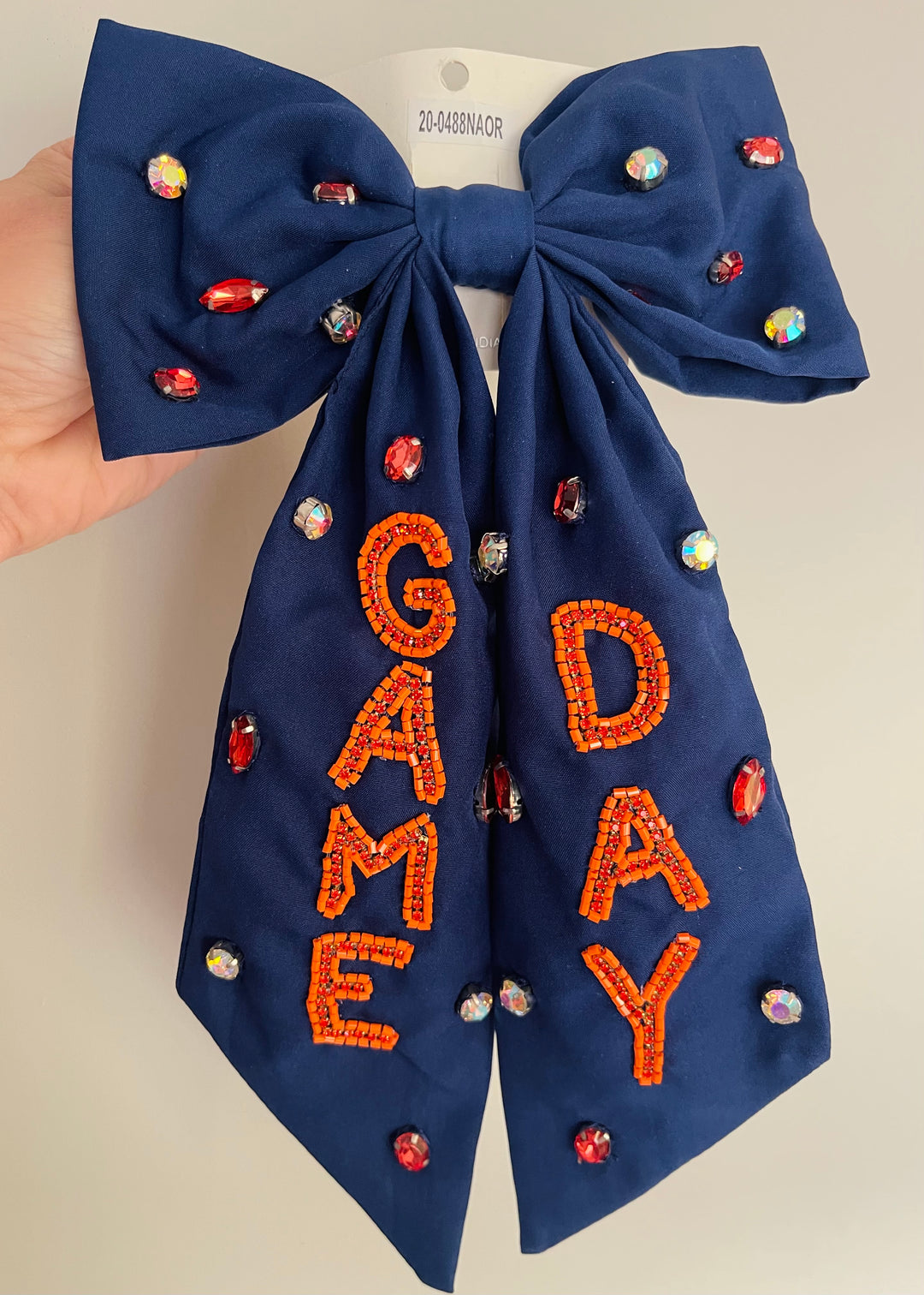 Beaded Navy And Orange Game Day Hair Bow