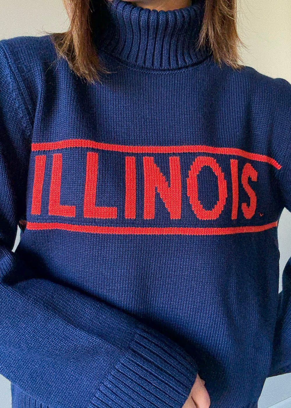 Women's Navy Illinois Sweater Turtleneck - Cute Illinois Game day outfits, Champaign-Urbana Online Boutique