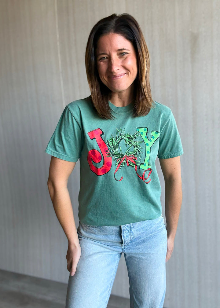 Women's Green Christmas Joy Short Sleeve Tee