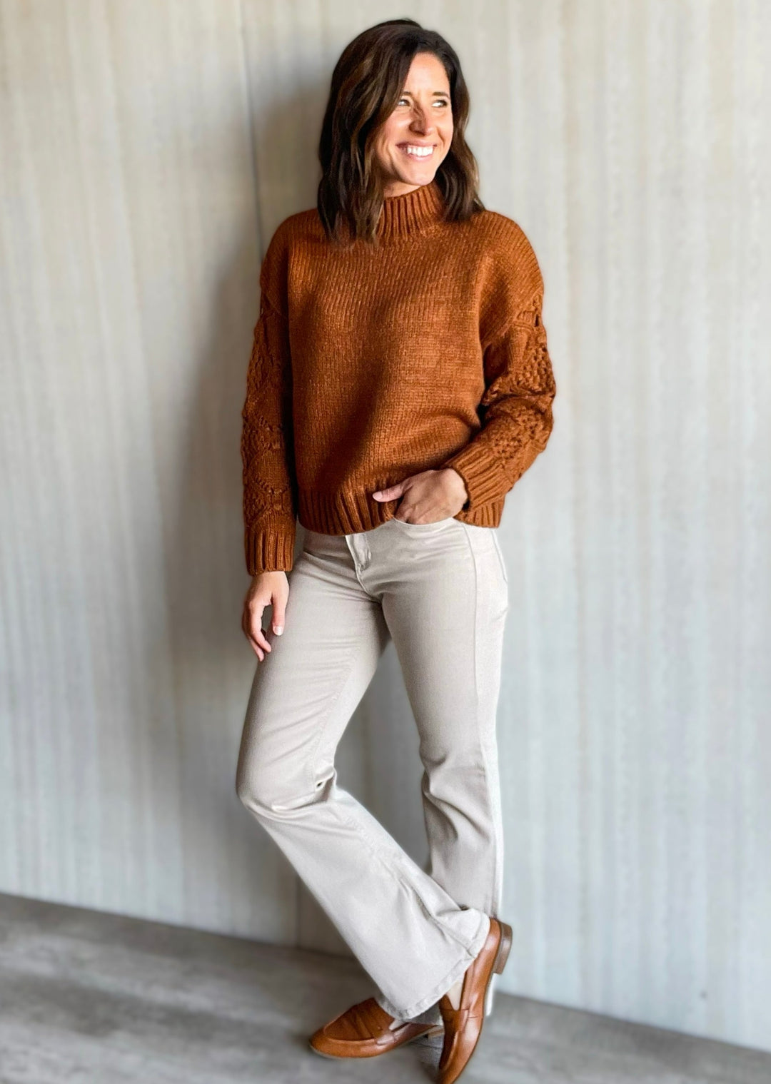 Toffee Mock Neck Sweater