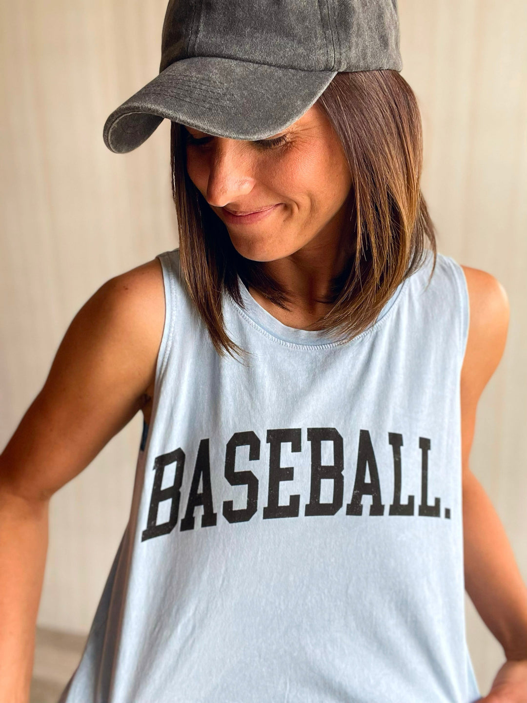 Women's Light Blue Mineral Graphic Baseball Tank