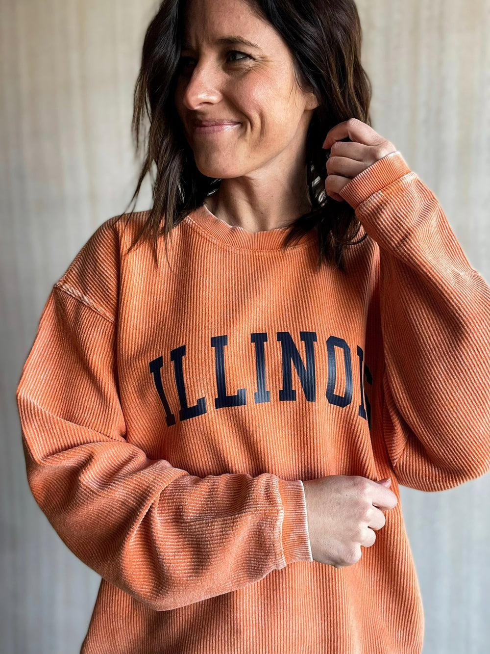 Burnt Orange Corded Illinois Crew Sweatshirt Pullover | Buy at Embolden, a Champaign-Urbana Boutique