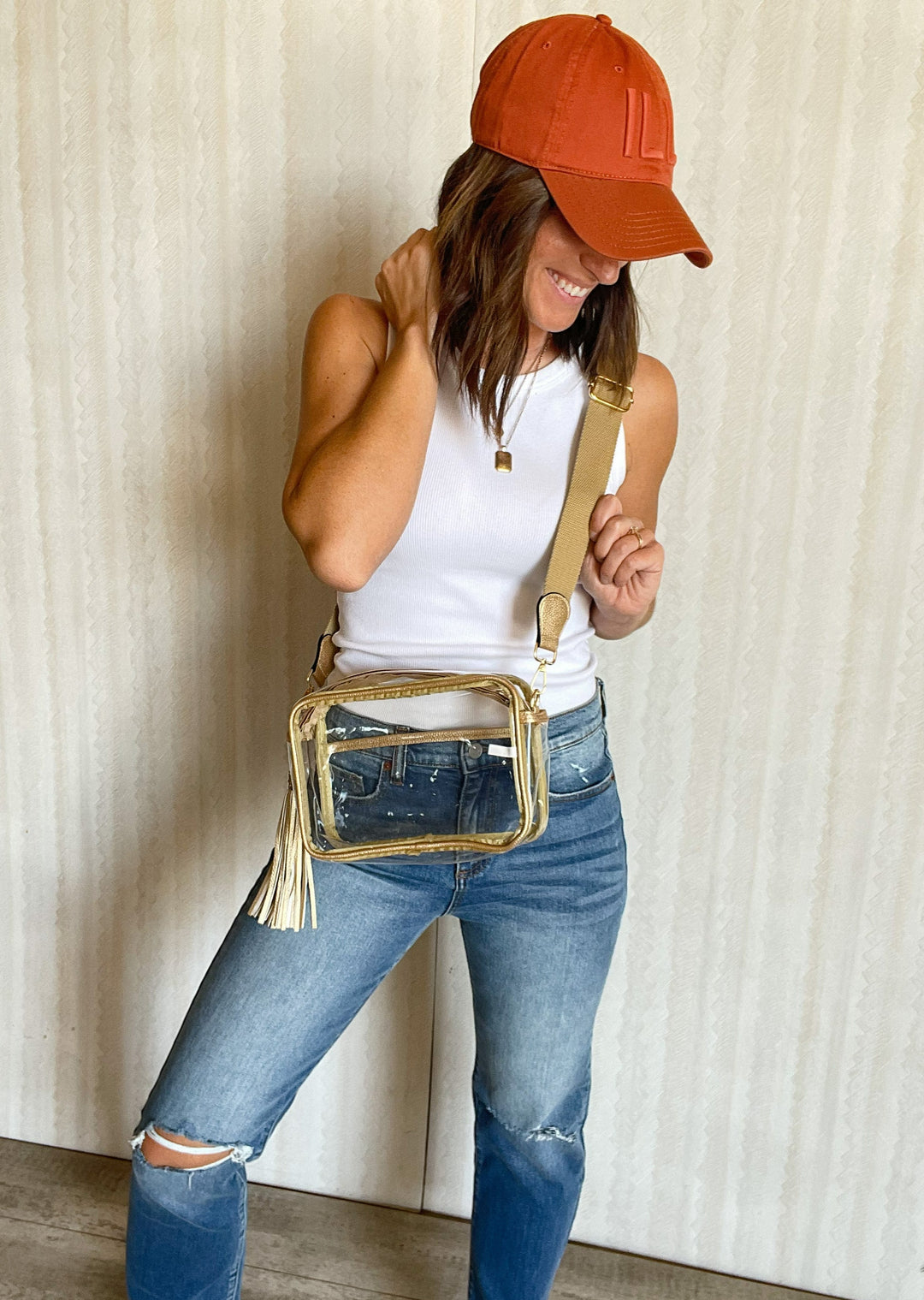 Gold Game Day Clear Crossbody Bag