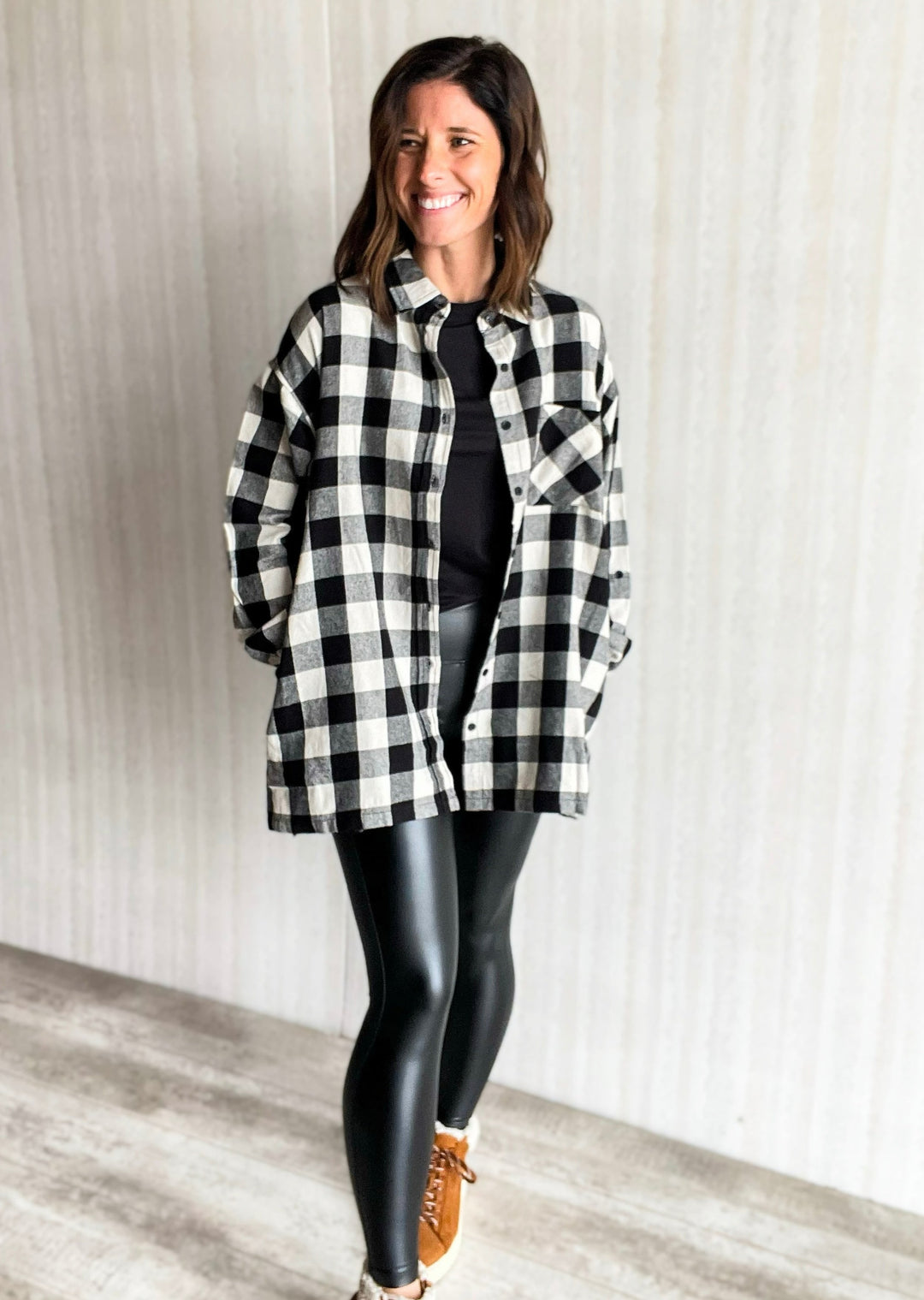 Black & White Buffalo Plaid Check Flannel Shirt - Women's Plaid Tops