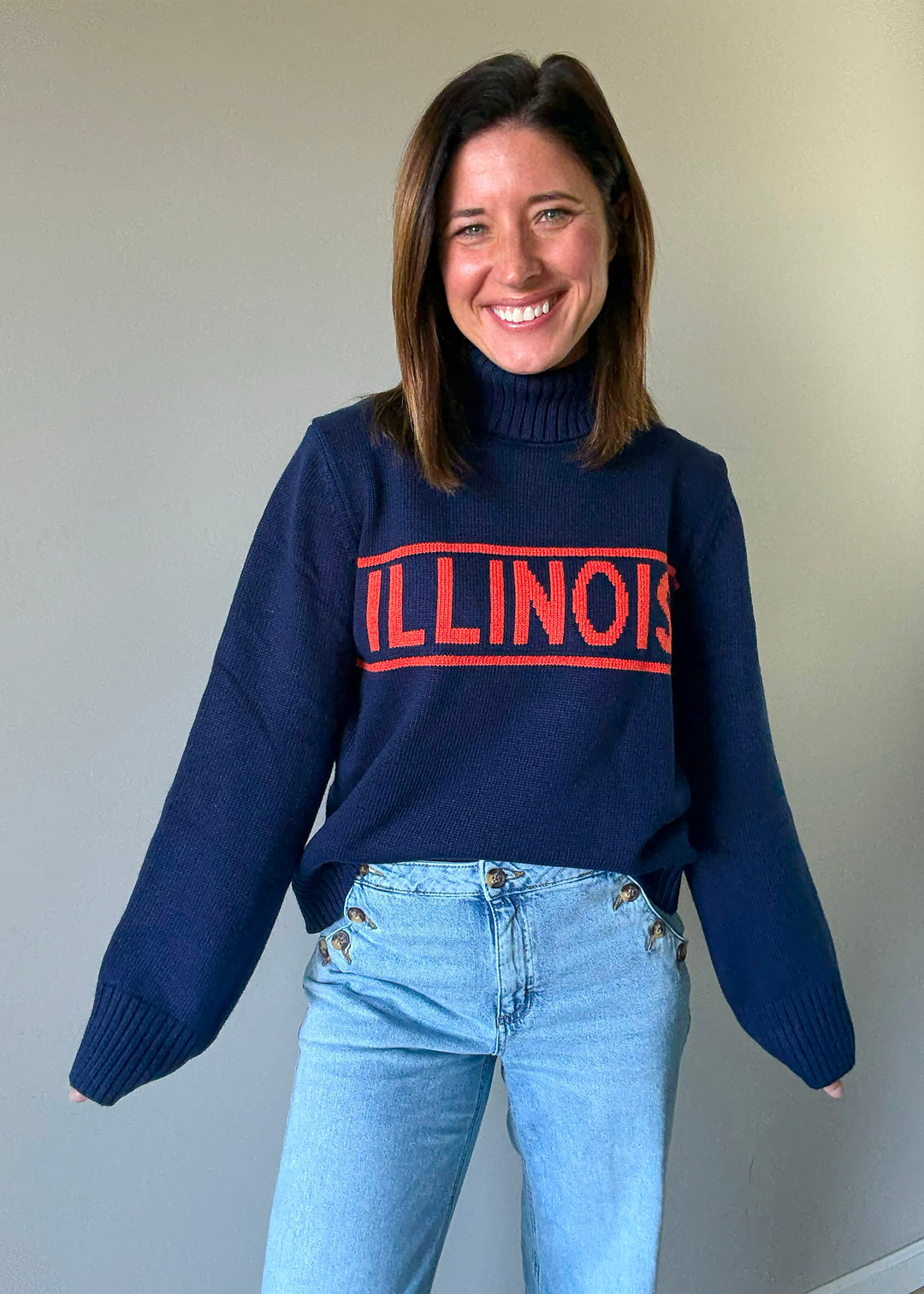 Women's Navy Illinois Sweater Turtleneck - Cute Illinois Game day outfits, Champaign-Urbana Online Boutique