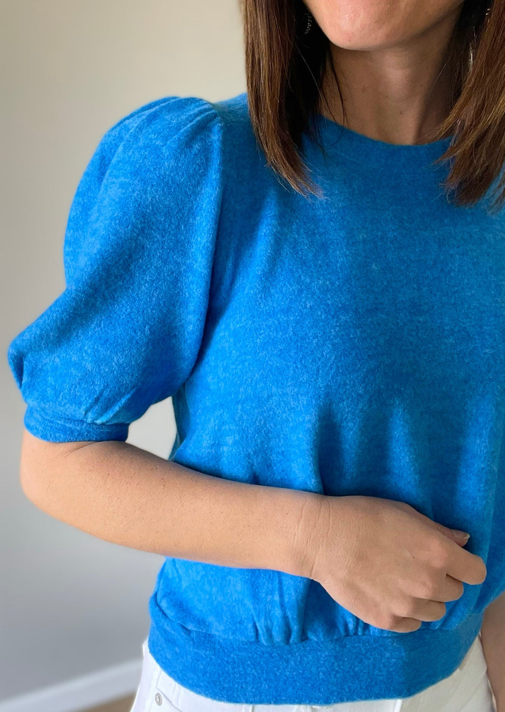 Ocean Blue Puff Sleeve Sweater