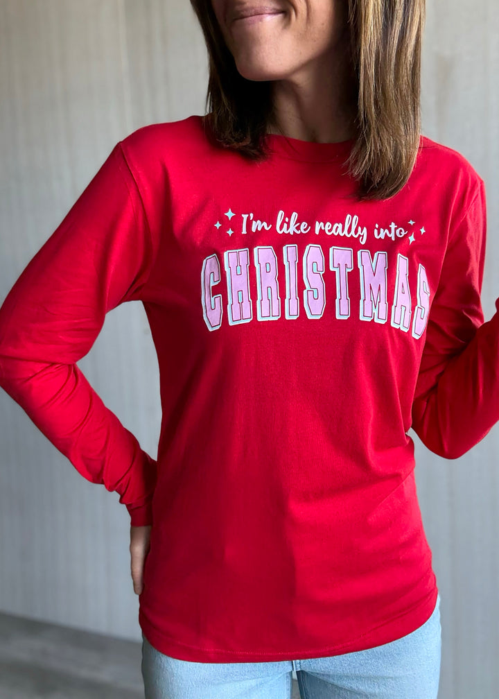 Women's Red Really Into Christmas Long Sleeve T-shirt