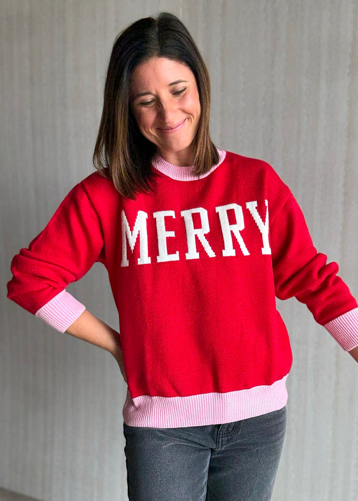 Women's Merry Red & Pink Christmas Holiday Sweater