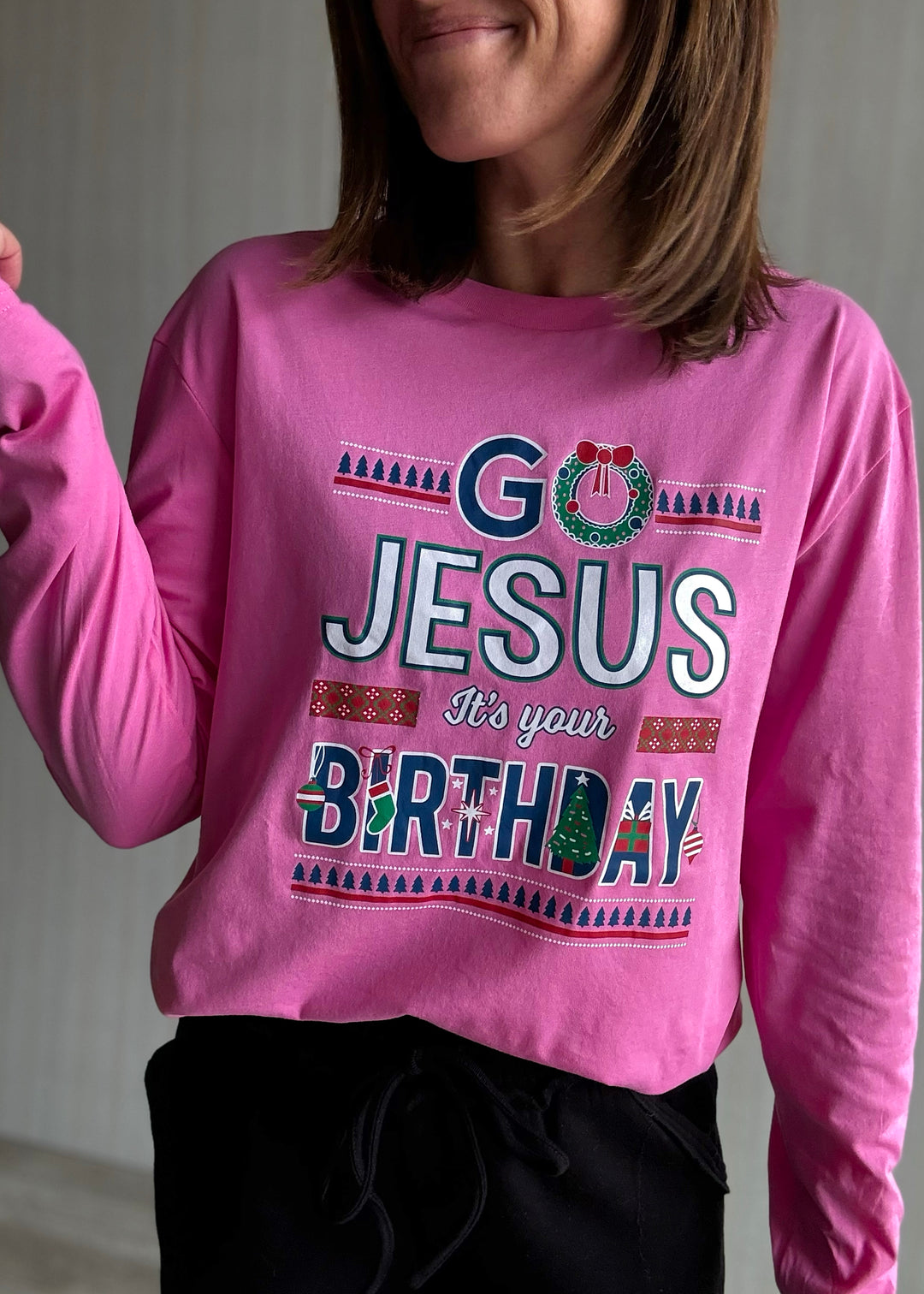 Women's pink Go Jesus It's Your Birthday Shirt| Cute Faith-Based Christmas T-shirt