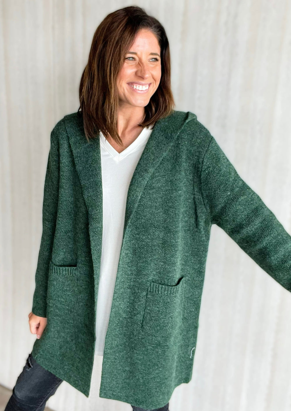 Dark Green Hooded Sweater Cardigan
