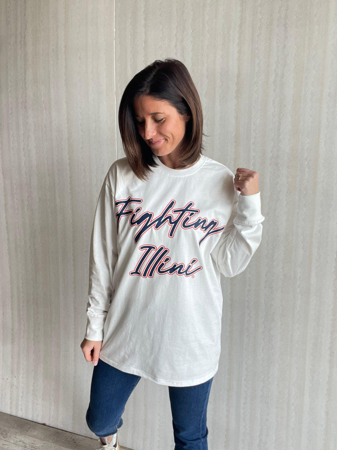 Women's White Fighting Illini Oversized Long Sleeve