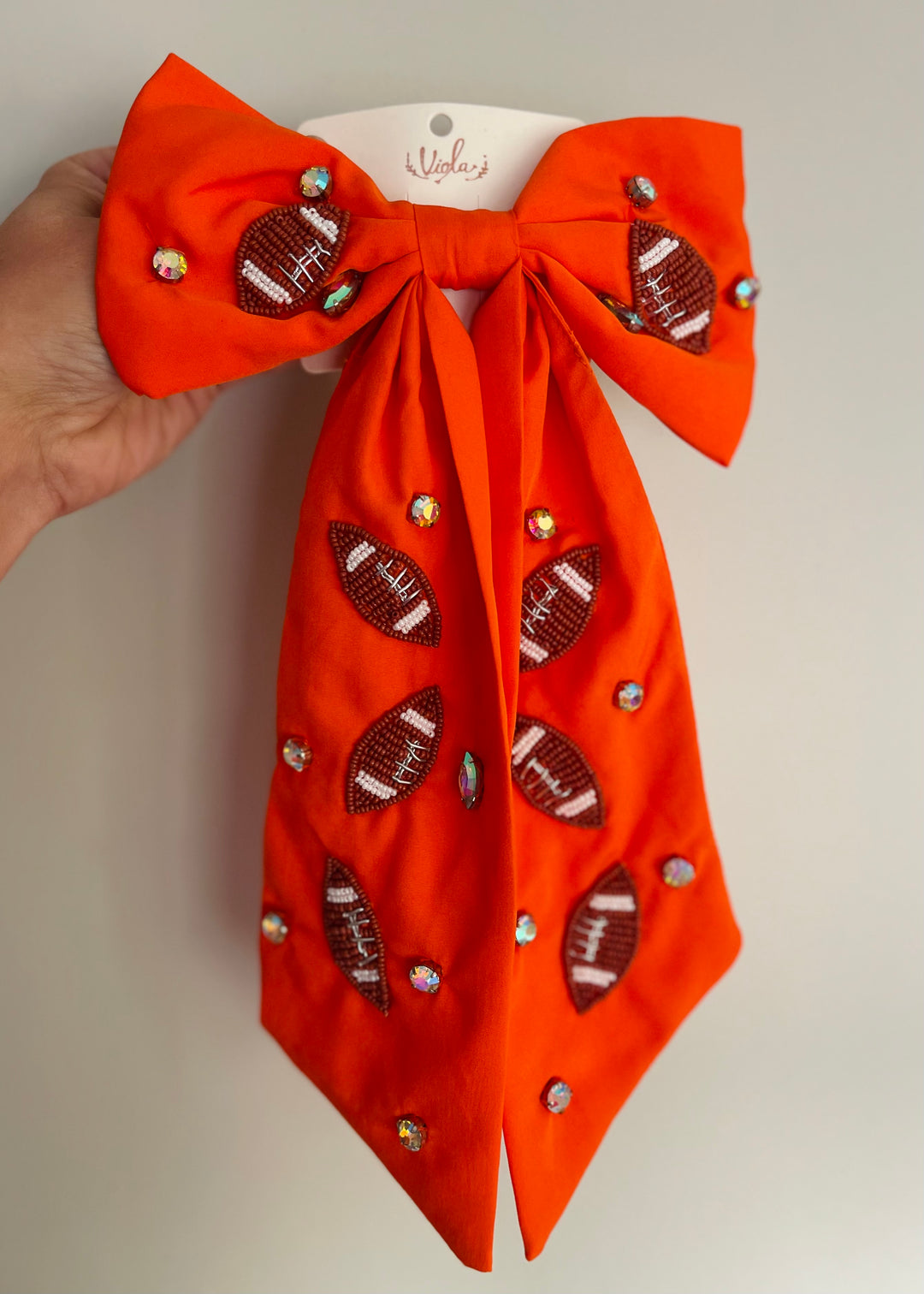 Orange Beaded Football Hair Bow