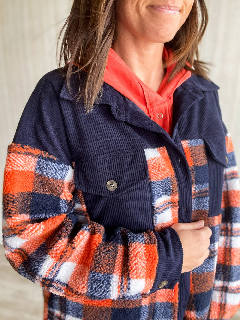 Orange, Navy, and White Shacket | Illinois Shacket