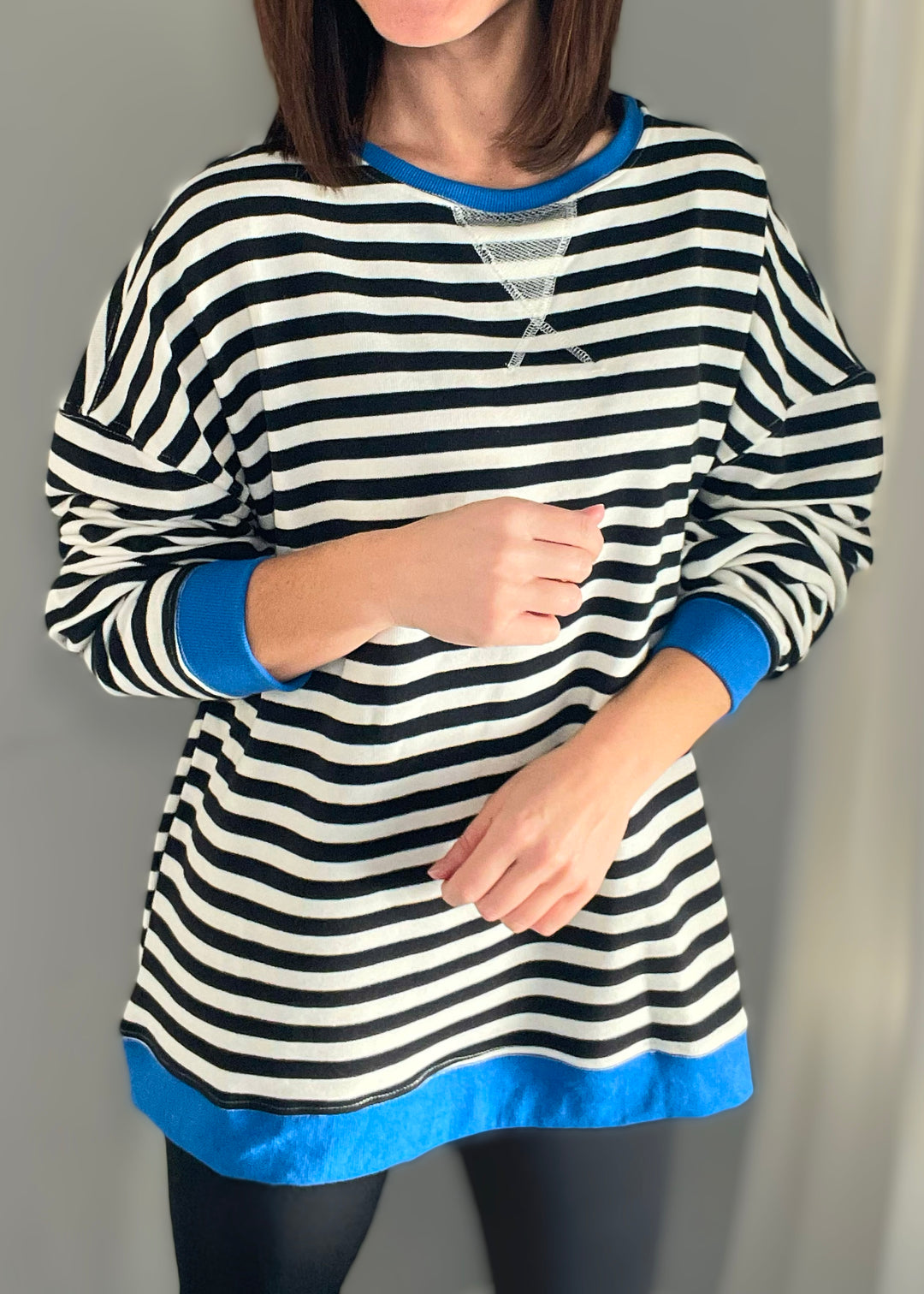 Women's Black/White Oversized Striped Pullover