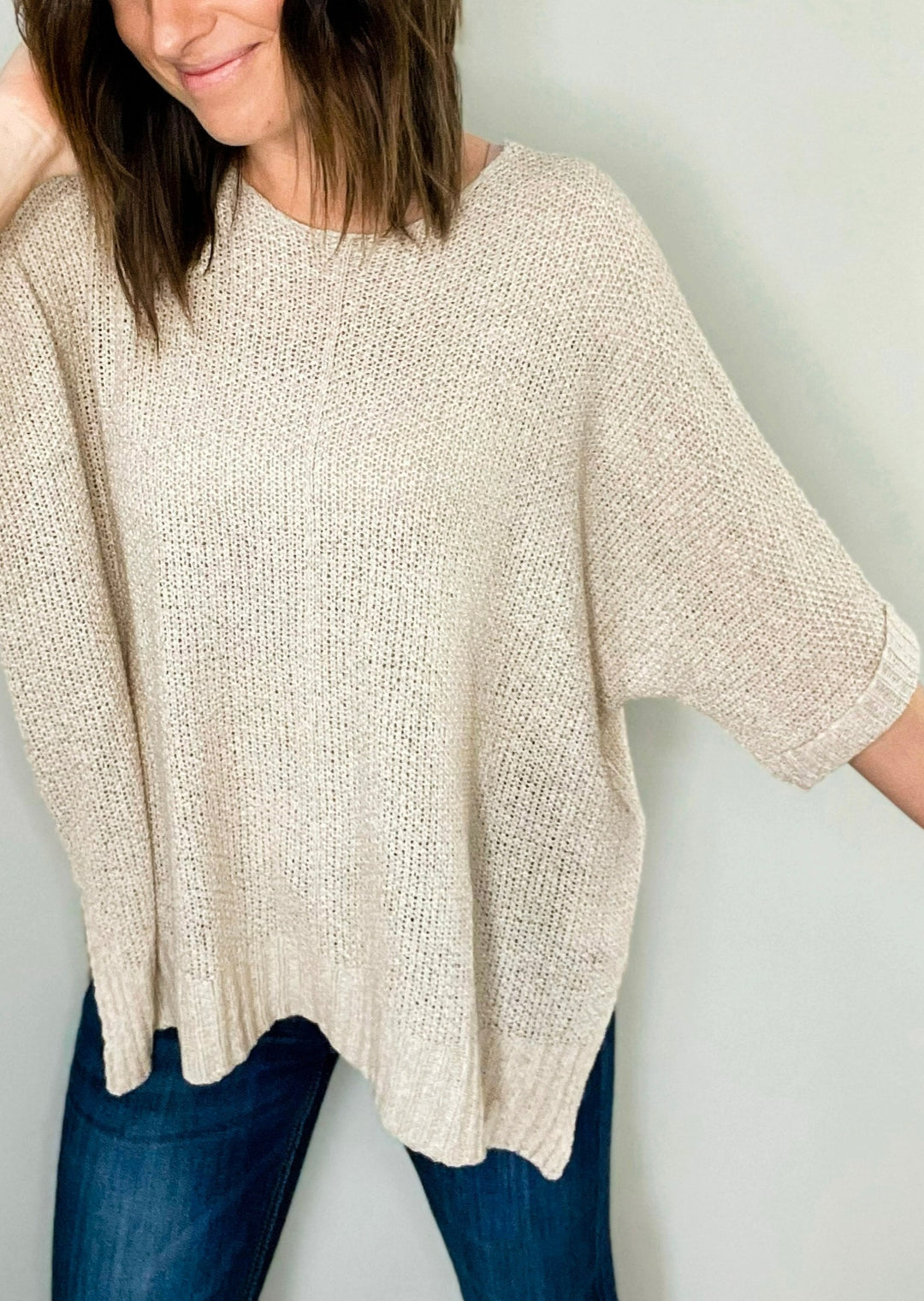 Light Tan Loose Fit Knitted Sweater | Women's Spring Sweaters