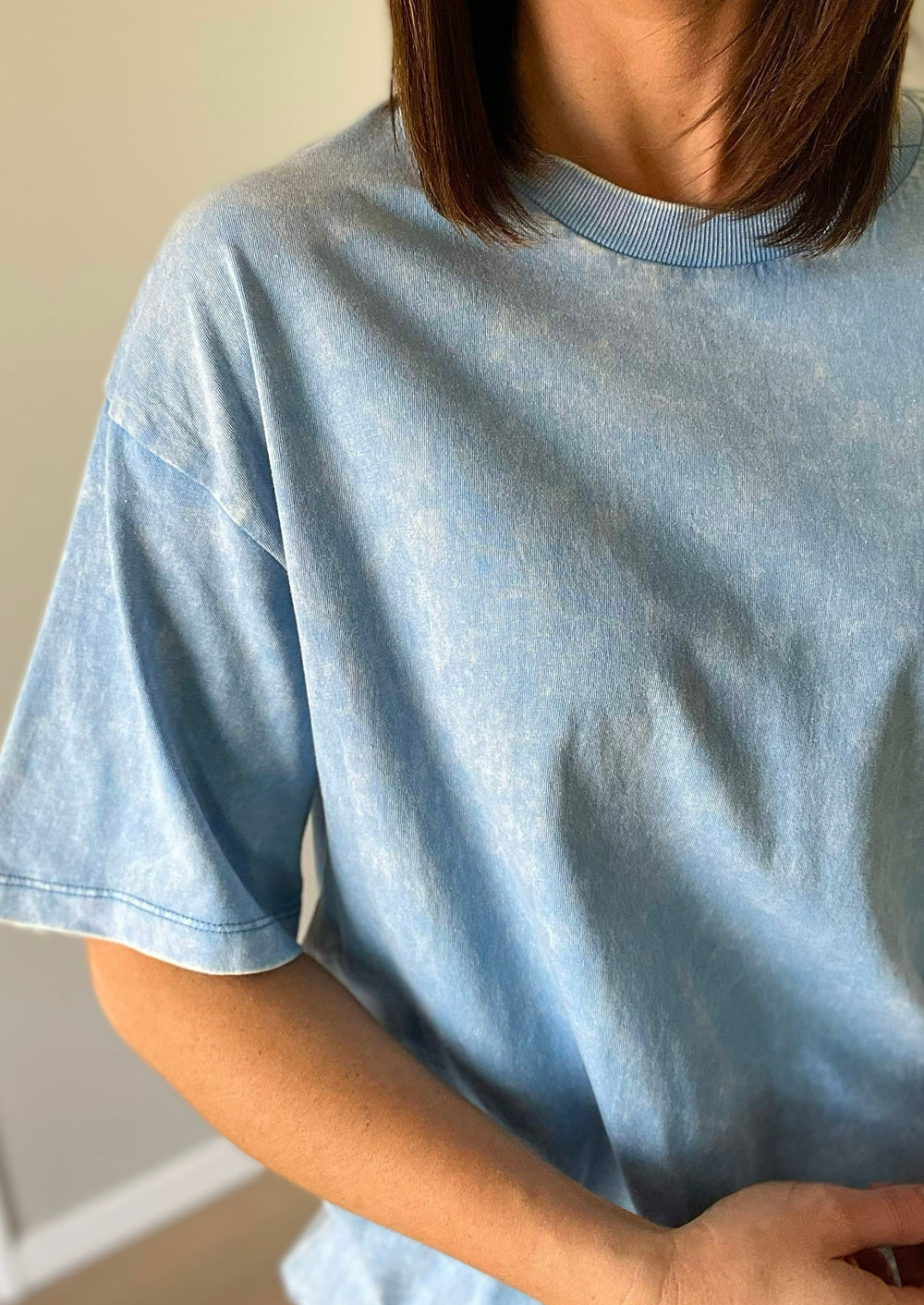 Women's Washed Sky Blue Short Sleeve T-Shirt Top