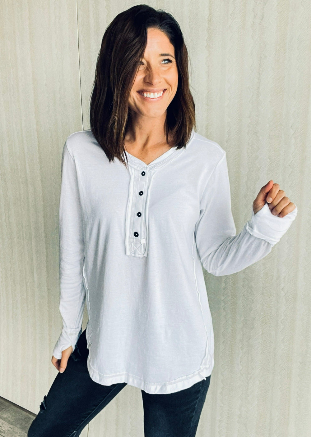 Women's White Henley Top 
