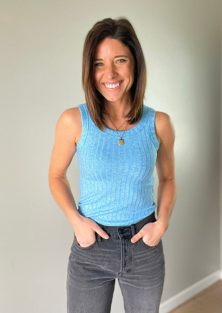 Wide Ribbed Ocean Blue Tank