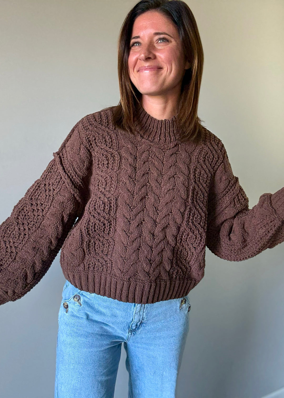 Brown Cable Knit Sweater