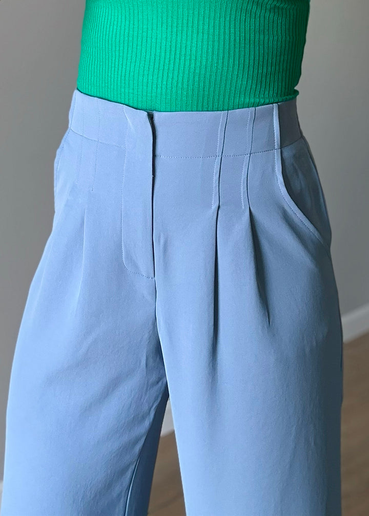Women's Dress Pants - Skies Are Blue Brand - Dusty Blue Pintuck Wide Leg Pants