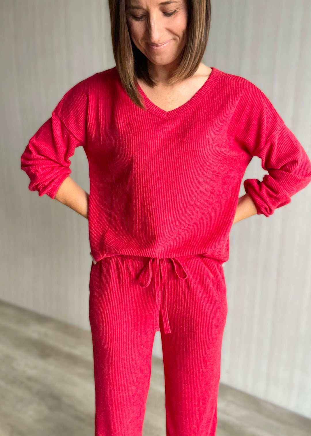 Women's Red Brushed Lounge Pajama Set