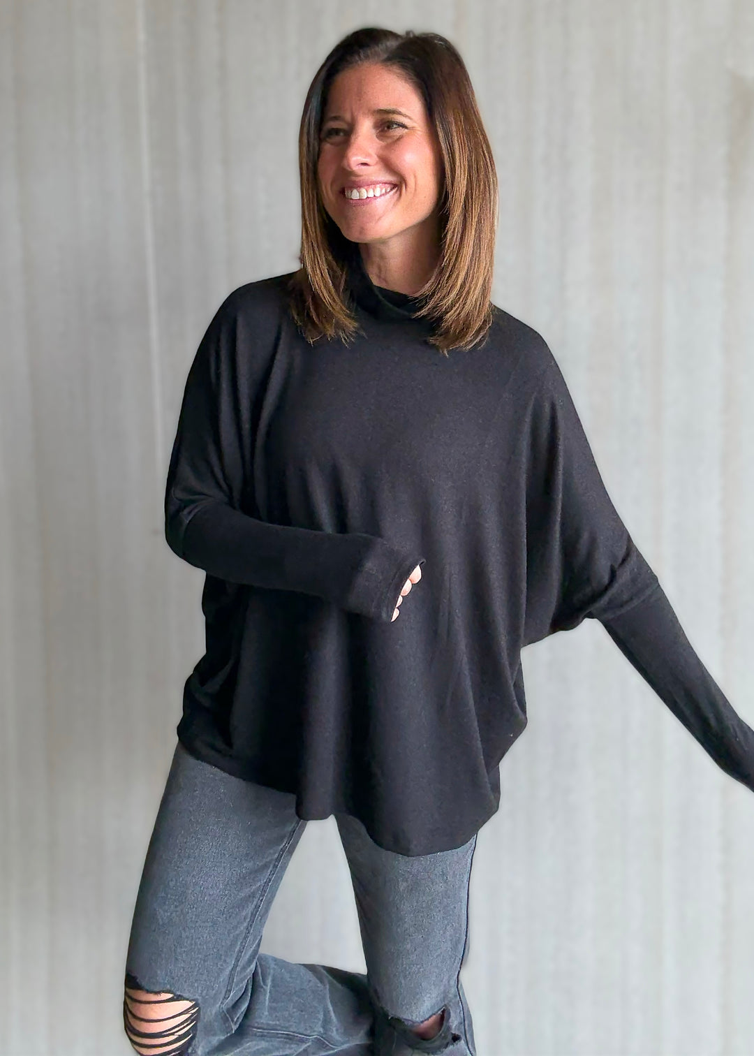 Women's Black Turtleneck Dolman Top