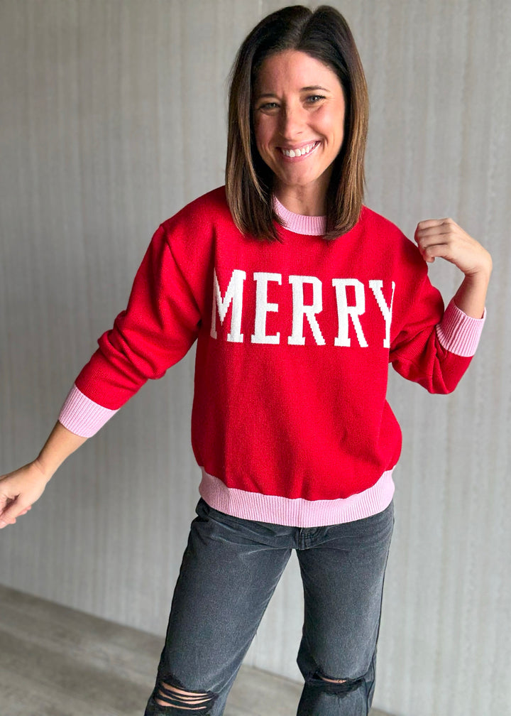 Women's Merry Red & Pink Christmas Holiday Sweater