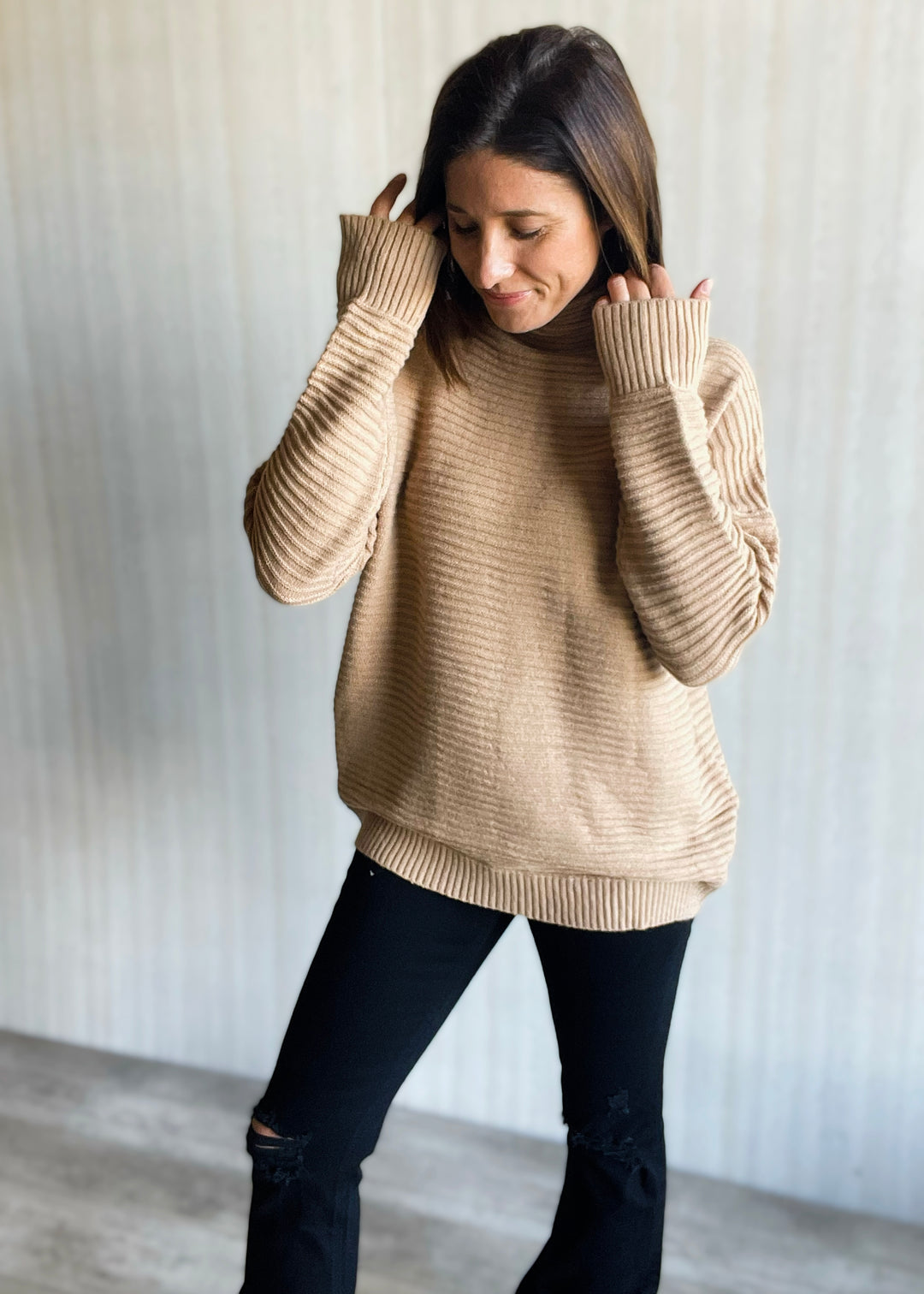 Women's cozy Camel Turtleneck Oversized Sweater 