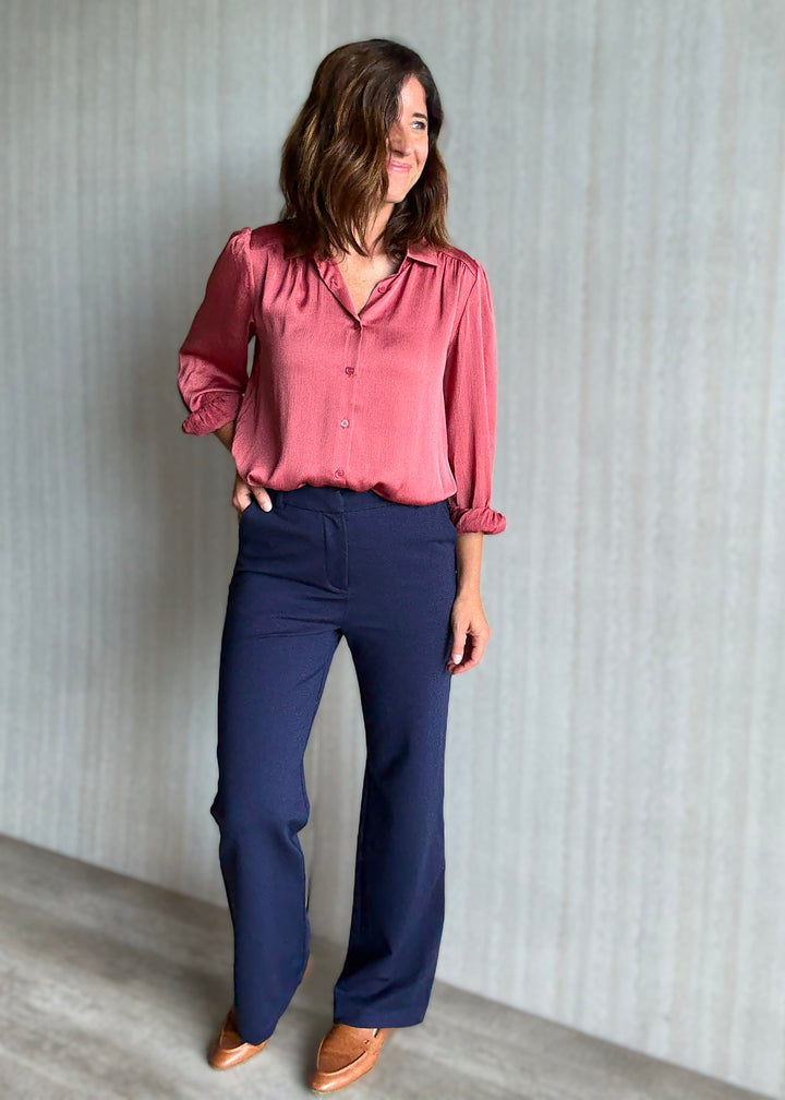 Skies Are Blue Women's Navy Knit Wide Leg Pants | Work Dress Pants
