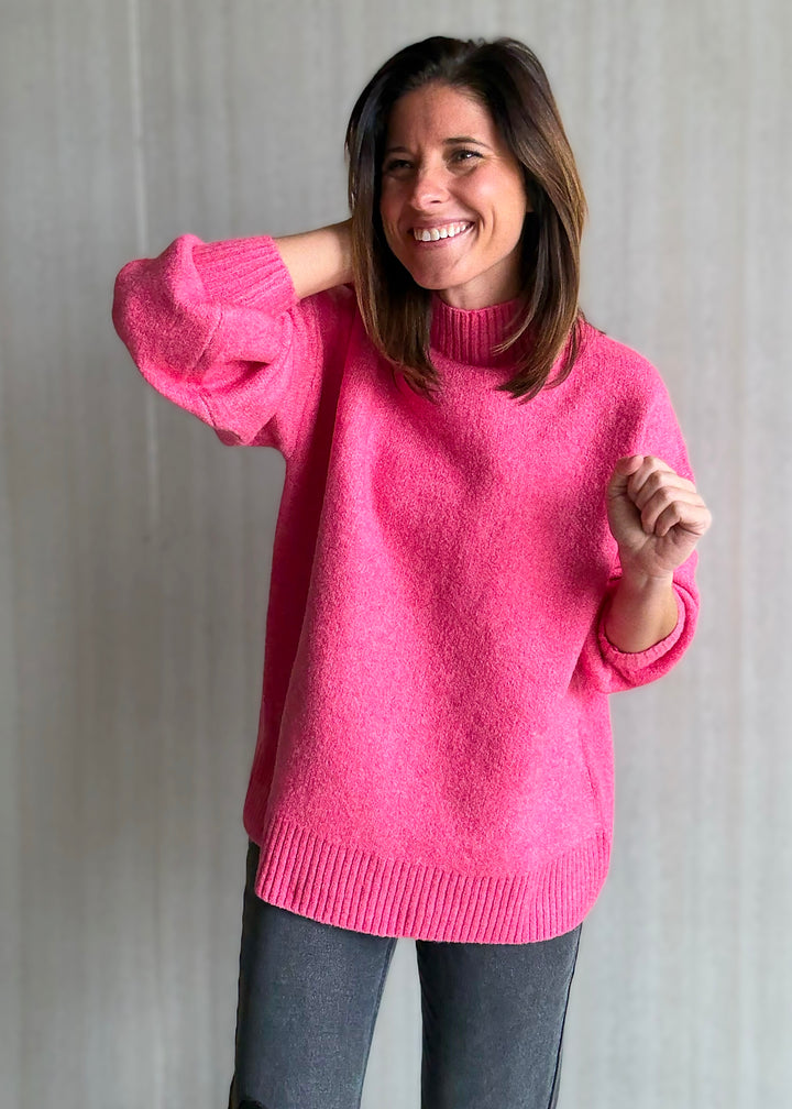 Women's Fuchsia Mock Neck Sweater | Valentine's Day Sweaters