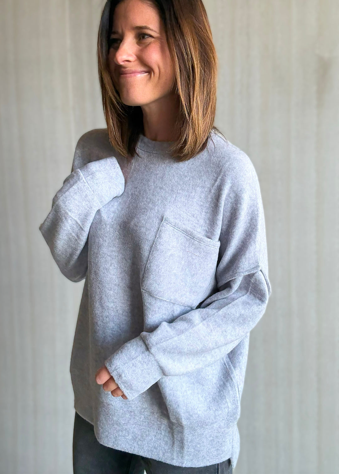 Women's cozy gray Brushed Melange Drop Shoulder Top 