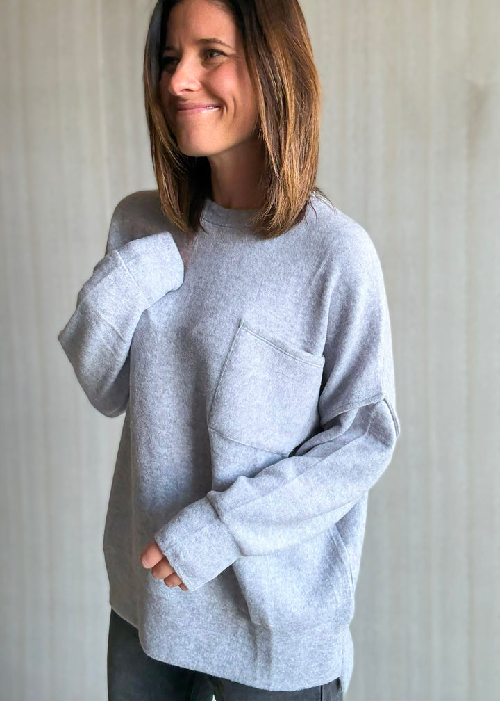 Women's cozy gray Brushed Melange Drop Shoulder Top 